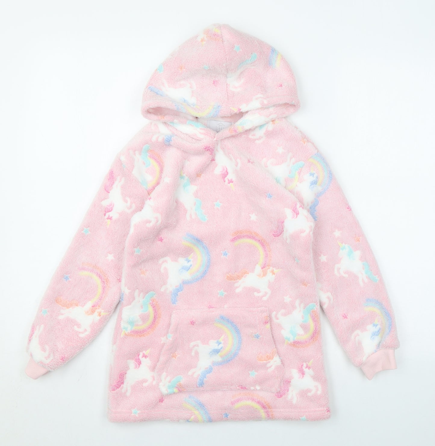 My Little Home Girls Pink Geometric Polyester Pullover Hoodie Size M Pullover - Unicorns, Rainbows
