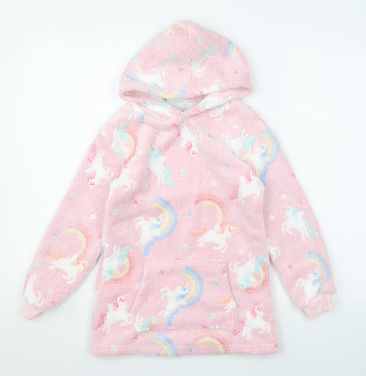 My Little Home Girls Pink Geometric Polyester Pullover Hoodie Size M Pullover - Unicorns, Rainbows