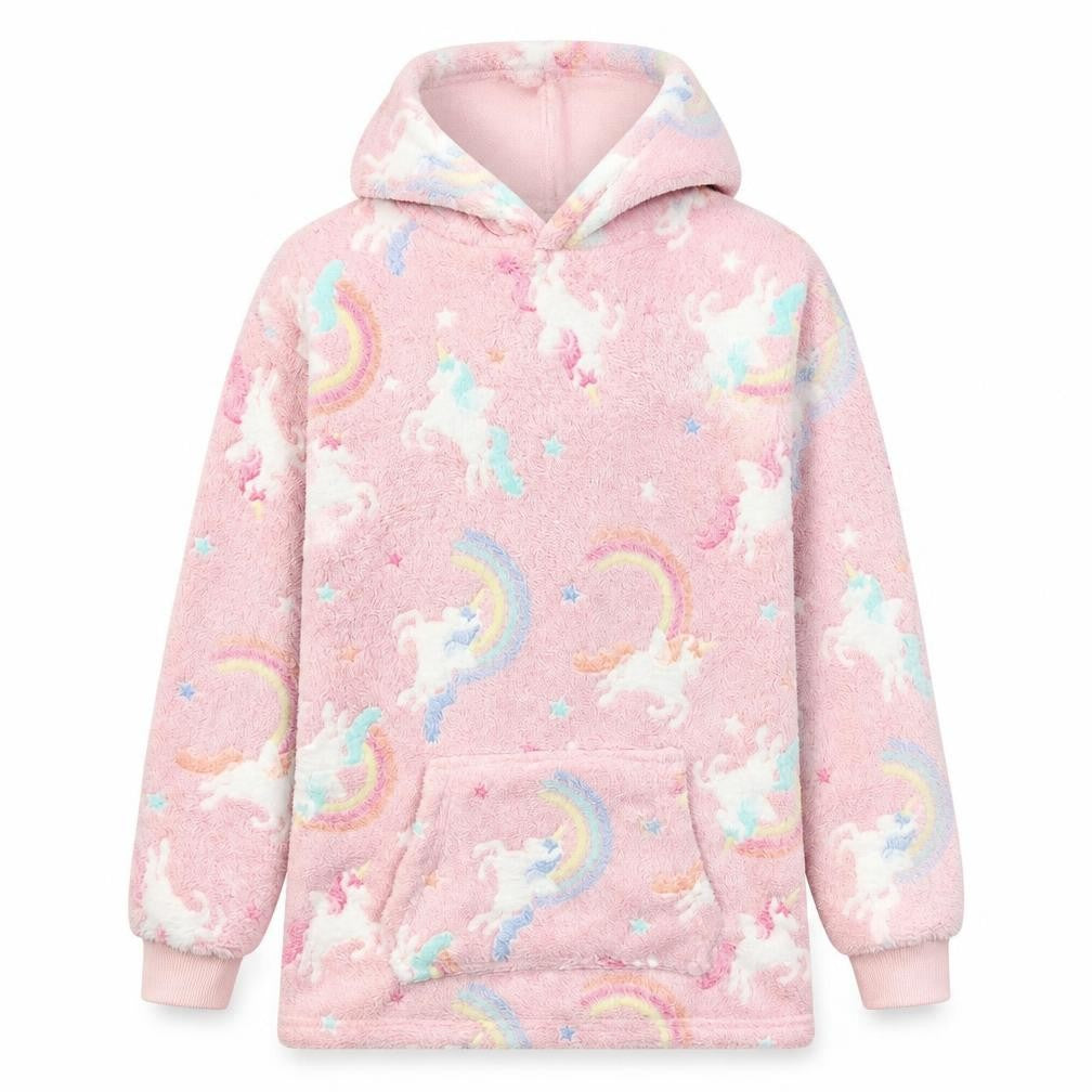 My Little Home Girls Pink Geometric Polyester Pullover Hoodie Size M Pullover - Unicorns, Rainbows