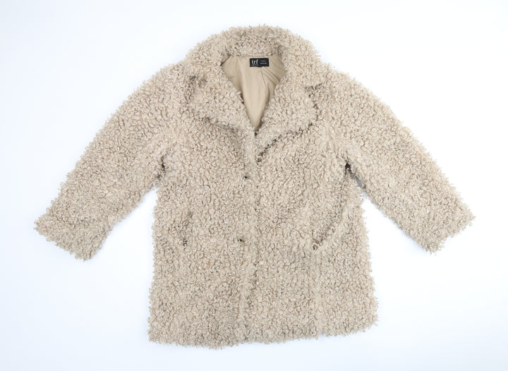 Zara Womens Beige Overcoat Coat Size S Button
