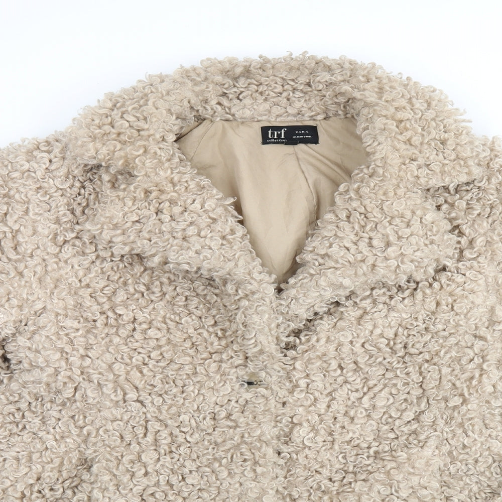Zara Womens Beige Overcoat Coat Size S Button