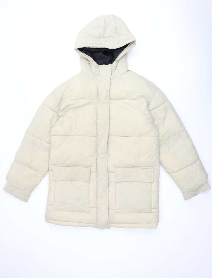 Topshop Womens Beige Puffer Jacket Coat Size 10 Zip