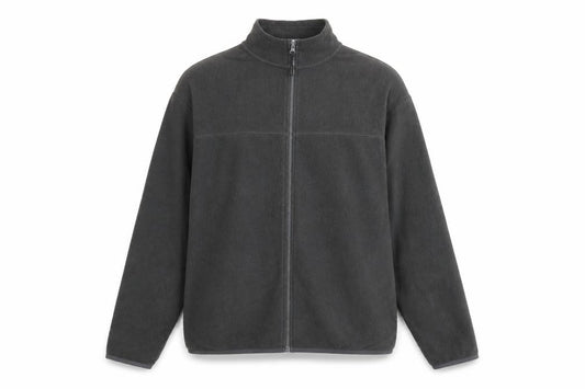 Front view of ASOS men’s grey polyester full zip sweatshirt, size S