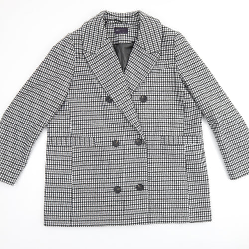 Marks and Spencer Womens Grey Plaid Overcoat Coat Size 18 Button