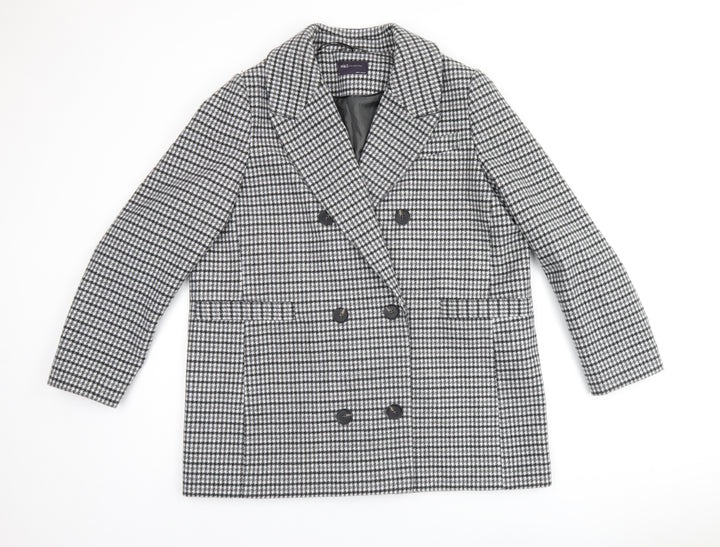 Marks and Spencer Womens Grey Plaid Overcoat Coat Size 18 Button