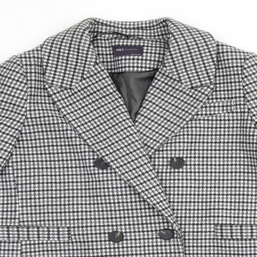 Marks and Spencer Womens Grey Plaid Overcoat Coat Size 18 Button