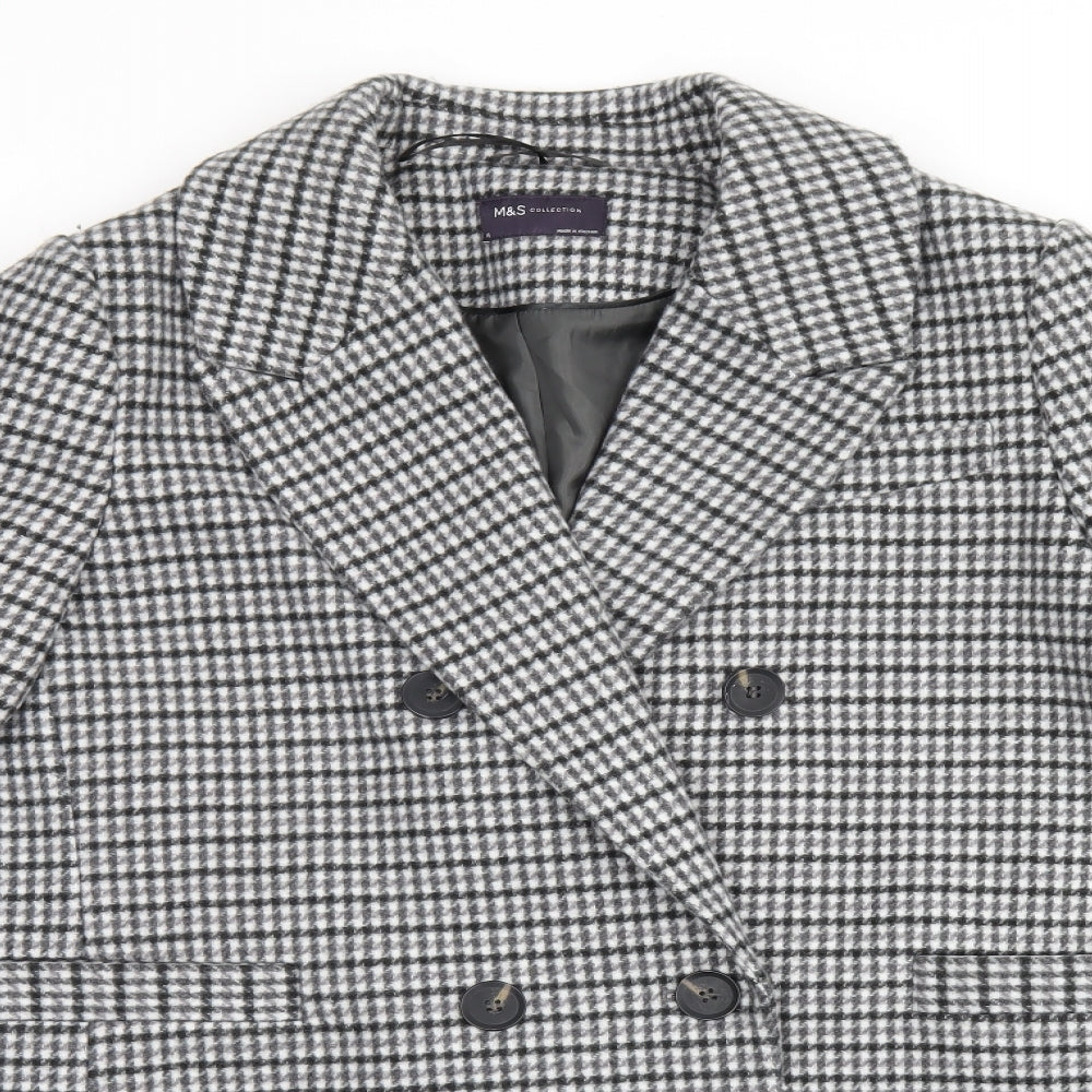 Marks and Spencer Womens Grey Plaid Overcoat Coat Size 18 Button