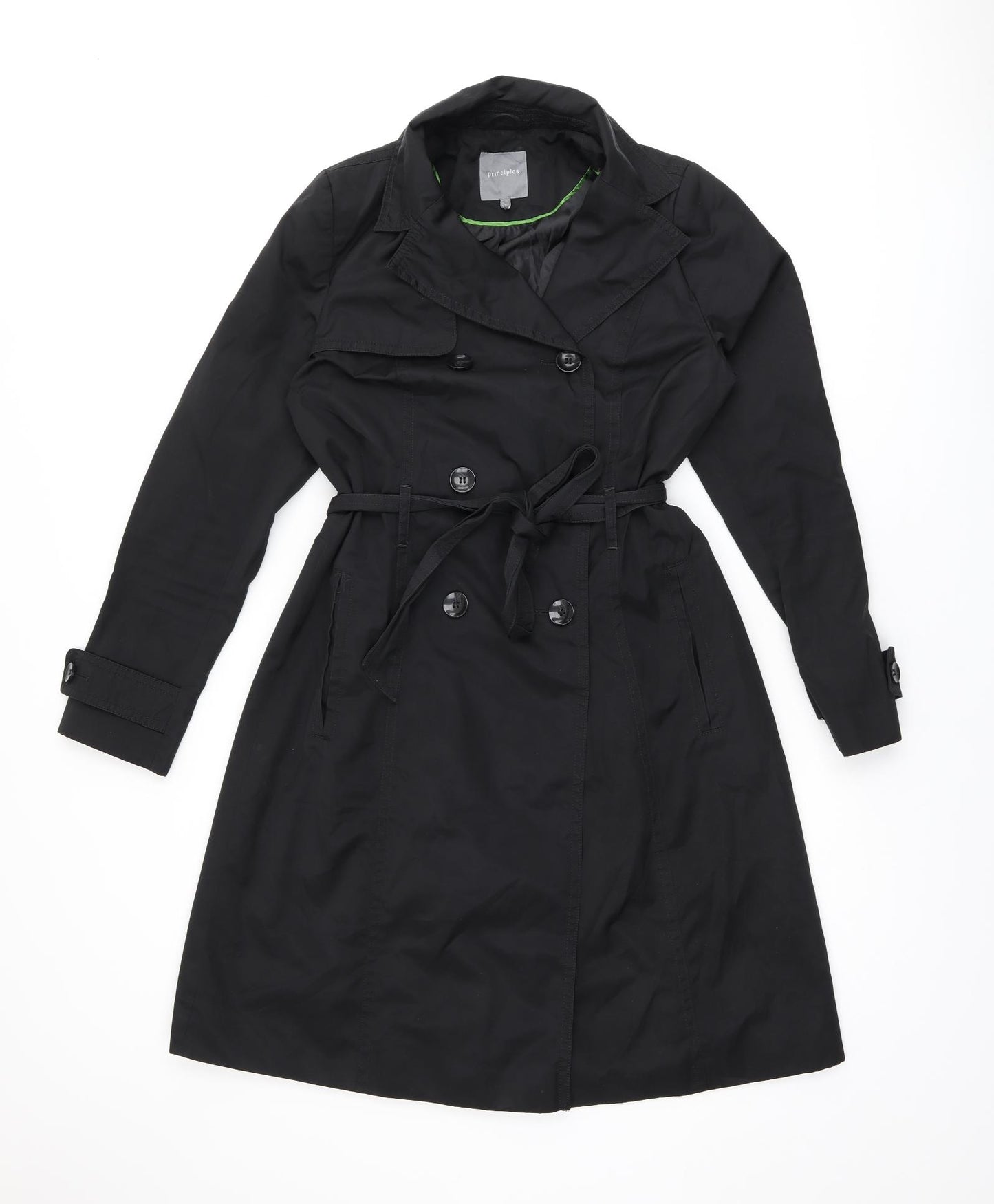 Principles Womens Black Trench Coat Coat Size 10 Button