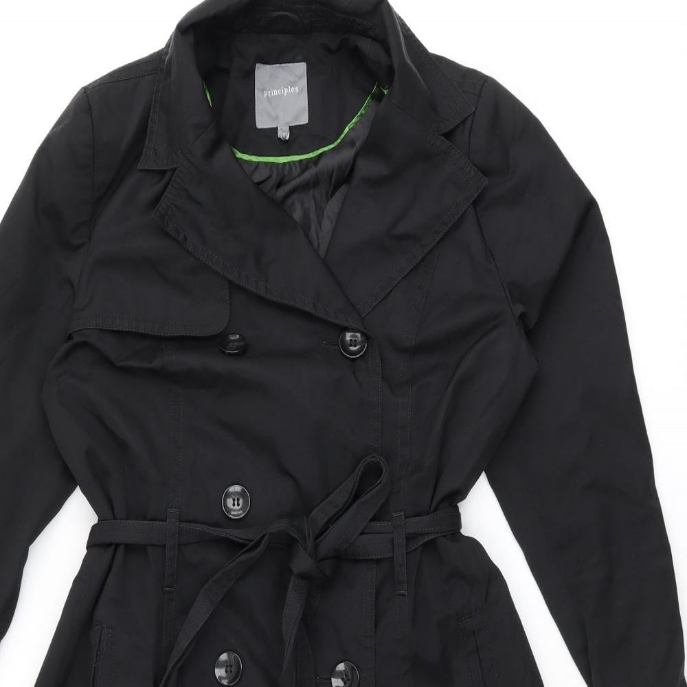 Principles Womens Black Trench Coat Coat Size 10 Button
