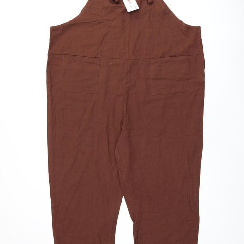 Fashion Womens Brown Cotton Jumpsuit One-Piece Size 5XL L22 in Tie