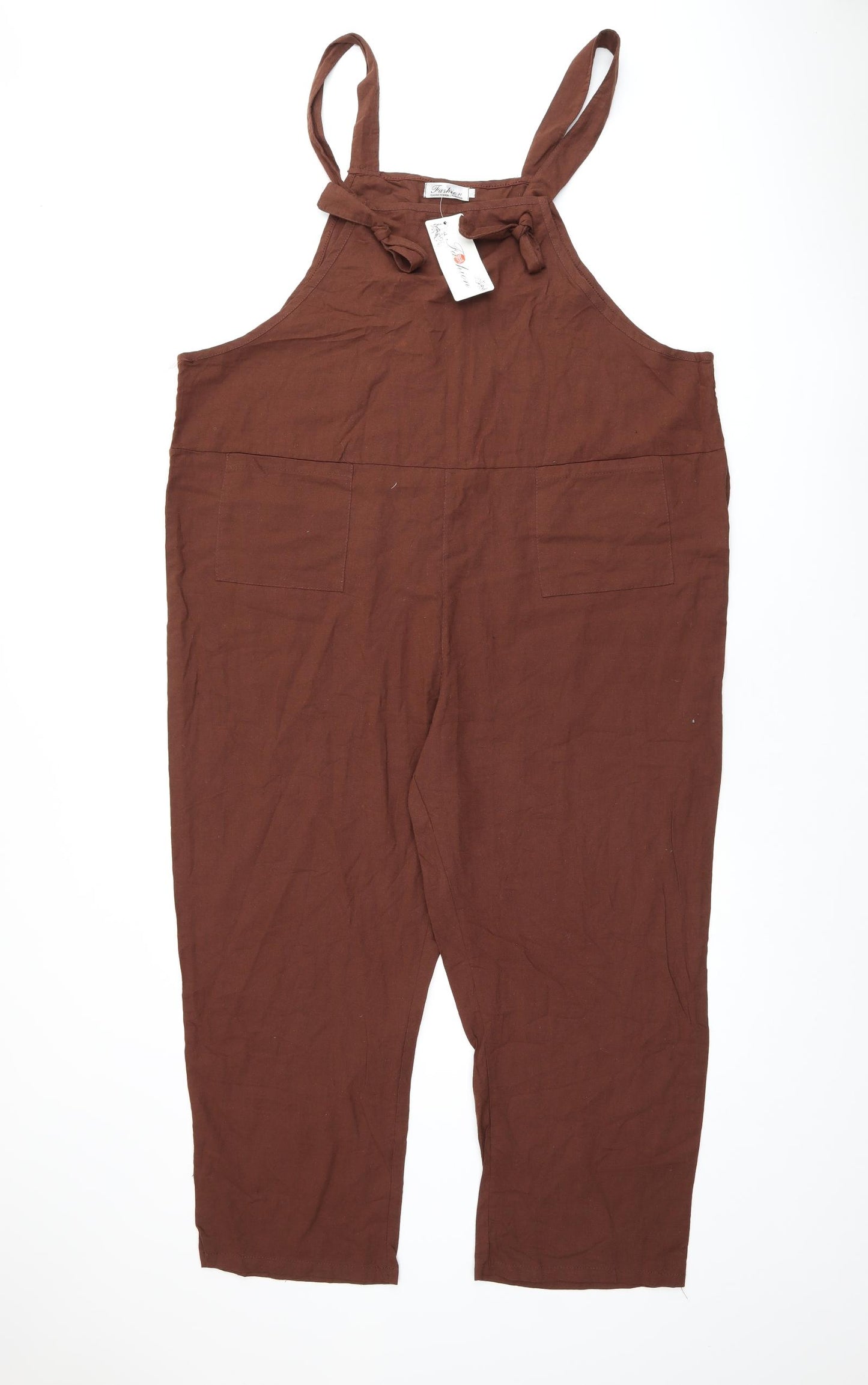 Fashion Womens Brown Cotton Jumpsuit One-Piece Size 5XL L22 in Tie