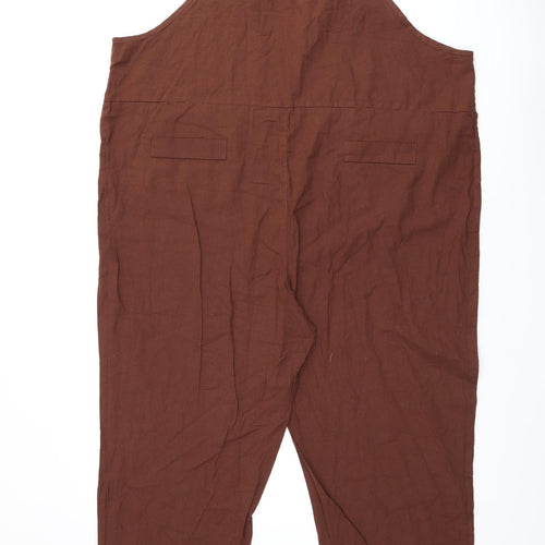 Fashion Womens Brown Cotton Jumpsuit One-Piece Size 5XL L22 in Tie