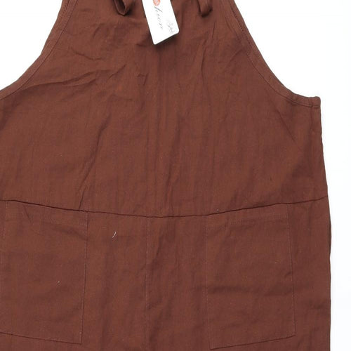 Fashion Womens Brown Cotton Jumpsuit One-Piece Size 5XL L22 in Tie