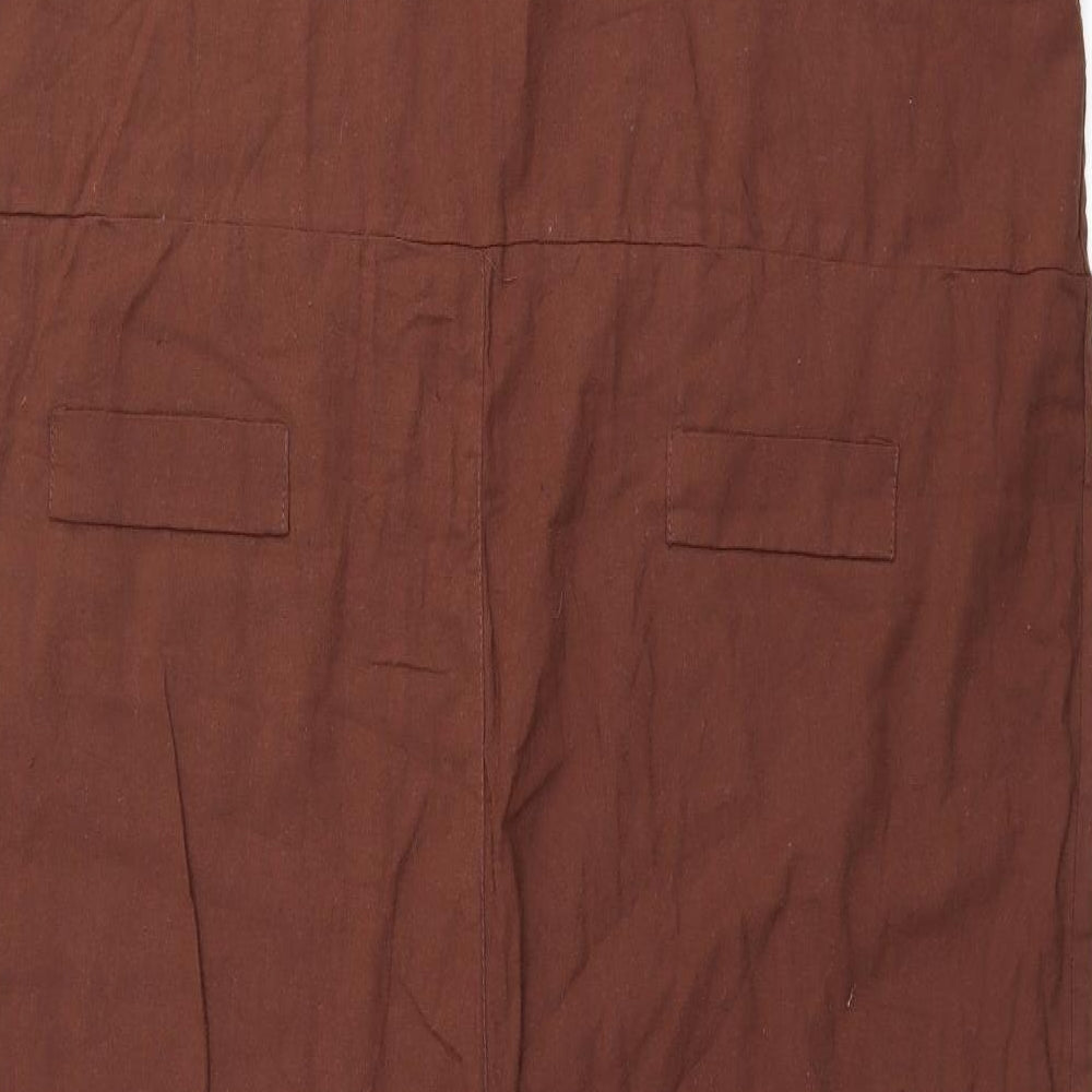 Fashion Womens Brown Cotton Jumpsuit One-Piece Size 5XL L22 in Tie