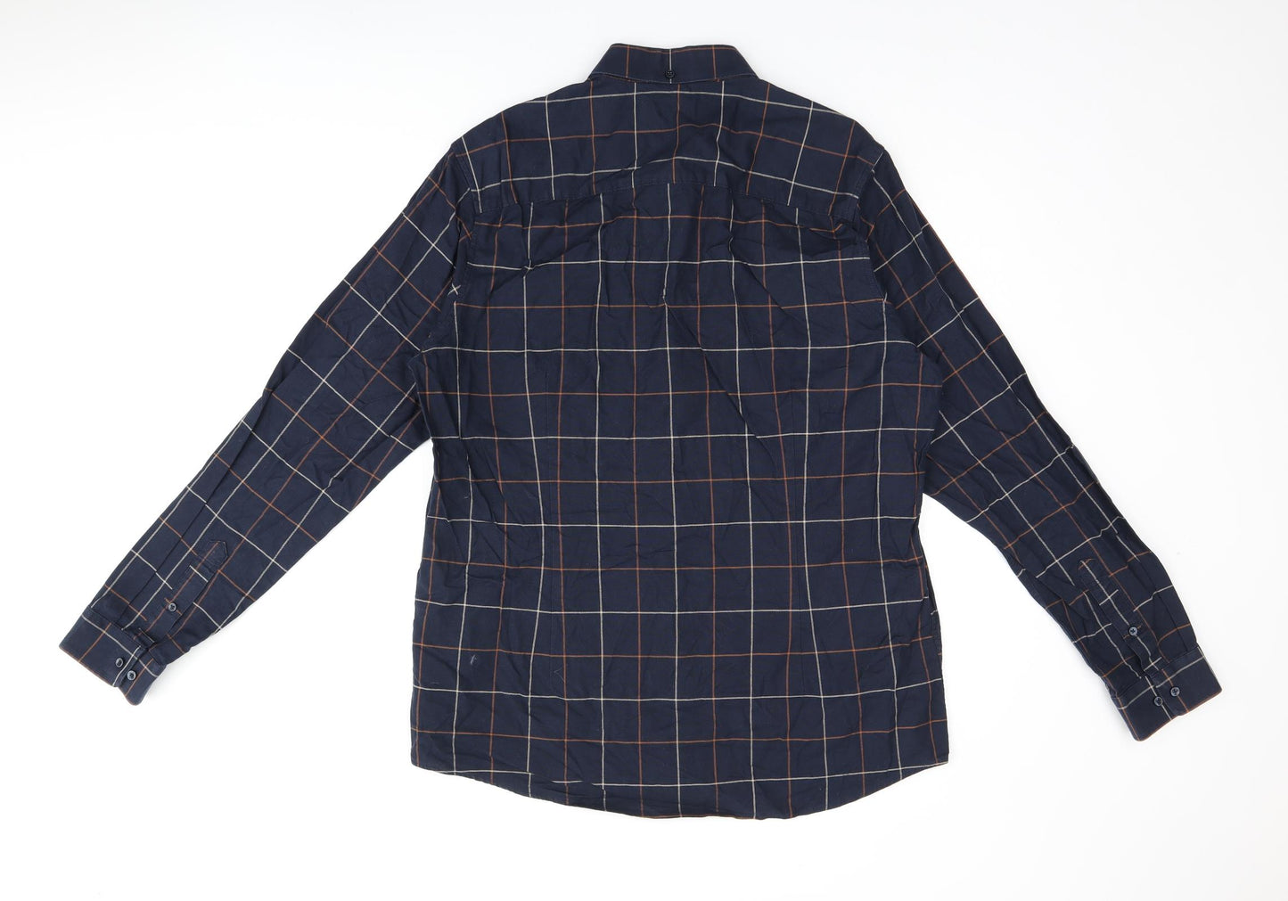 NEXT Mens Blue Geometric Cotton Button-Up Size L Collared Button