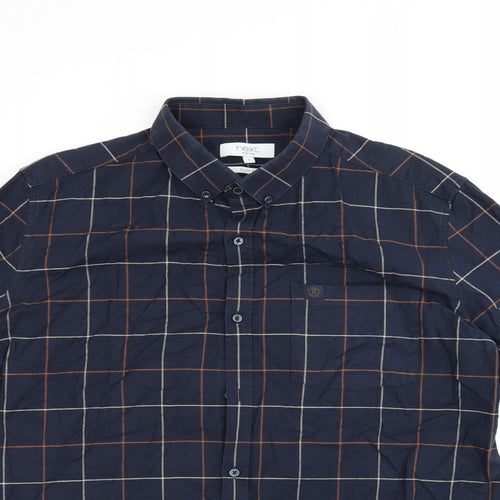 NEXT Mens Blue Geometric Cotton Button-Up Size L Collared Button