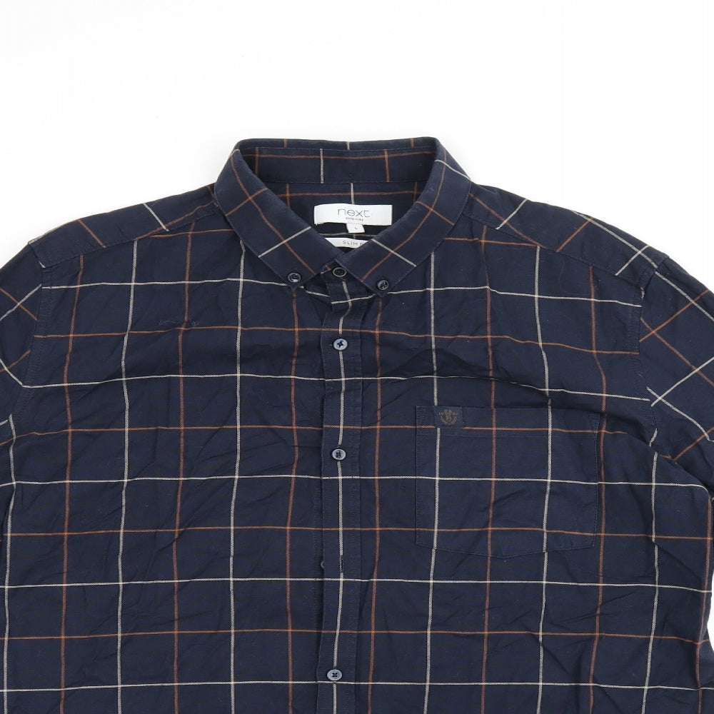 NEXT Mens Blue Geometric Cotton Button-Up Size L Collared Button