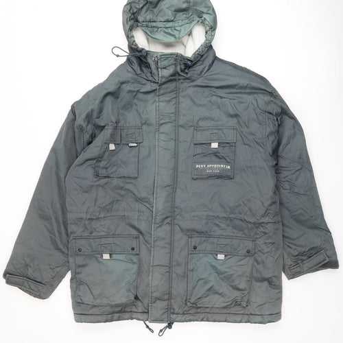 Penn Sportswear Mens Green Overcoat Coat Size L Zip
