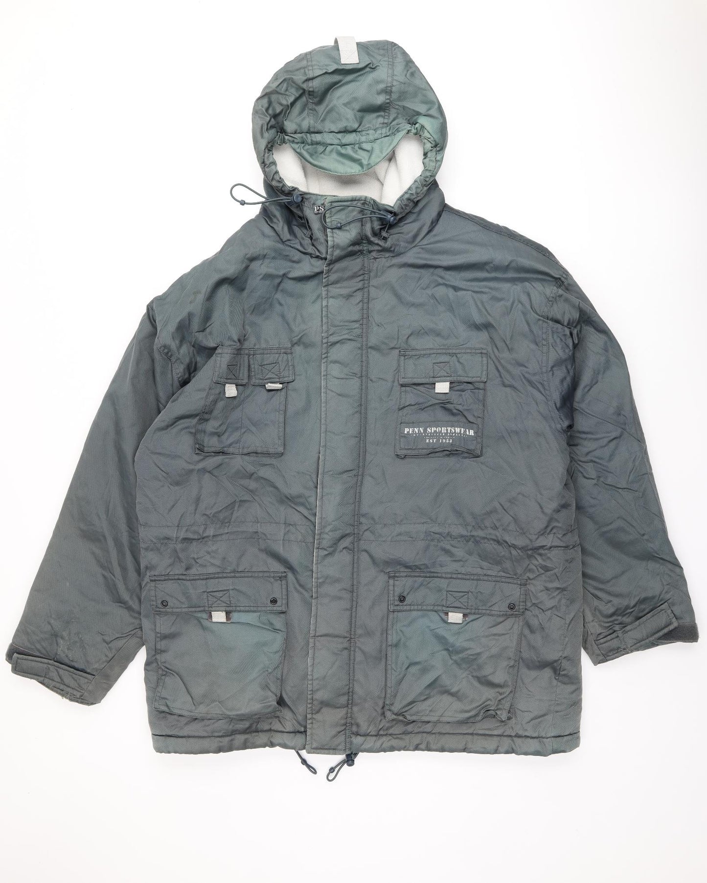 Penn Sportswear Mens Green Overcoat Coat Size L Zip