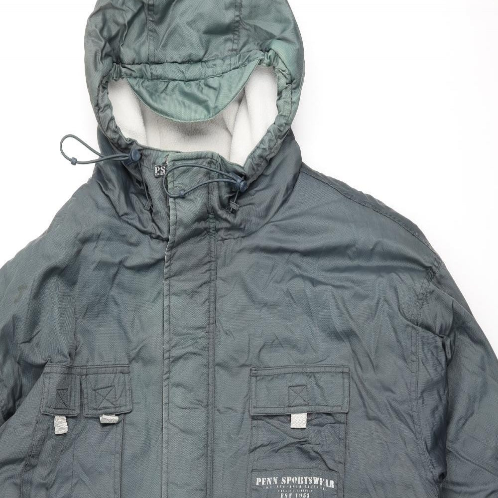 Penn Sportswear Mens Green Overcoat Coat Size L Zip