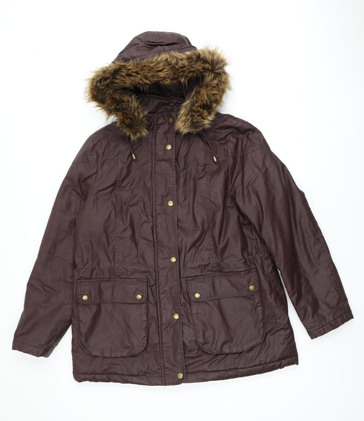 Marks and Spencer Womens Brown Parka Coat Size 16 Zip