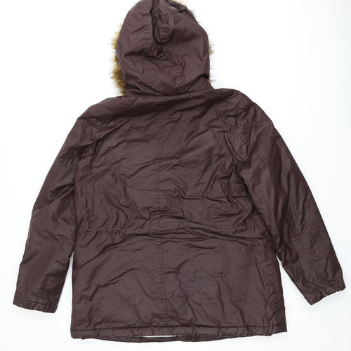 Marks and Spencer Womens Brown Parka Coat Size 16 Zip
