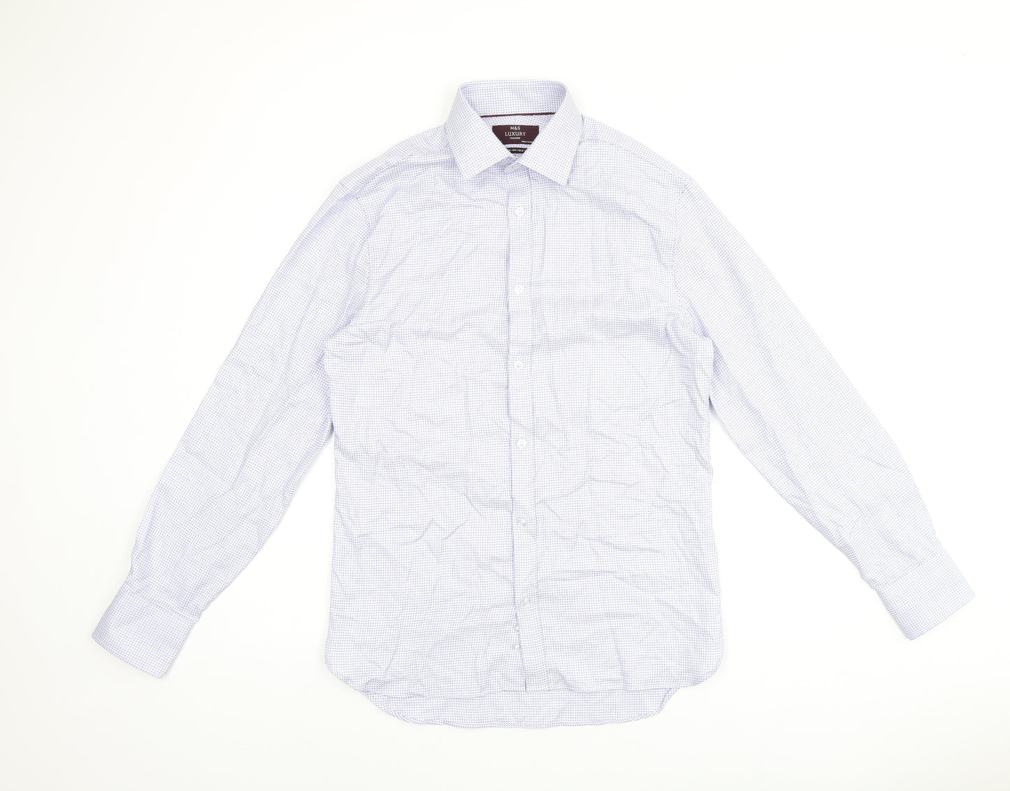 Marks and Spencer Mens Blue Polyester Dress Shirt Size 16.5 Collared Button