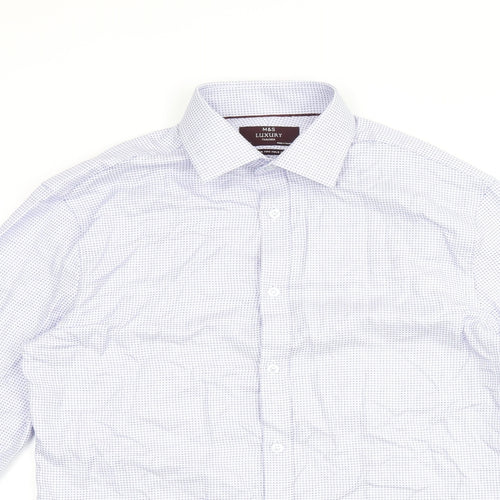 Marks and Spencer Mens Blue Polyester Dress Shirt Size 16.5 Collared Button