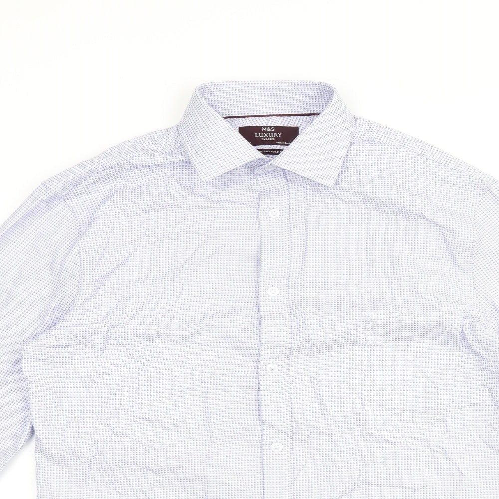 Marks and Spencer Mens Blue Polyester Dress Shirt Size 16.5 Collared Button