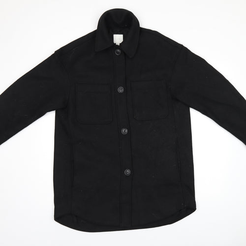 H&M Womens Black Overcoat Coat Size XS Button