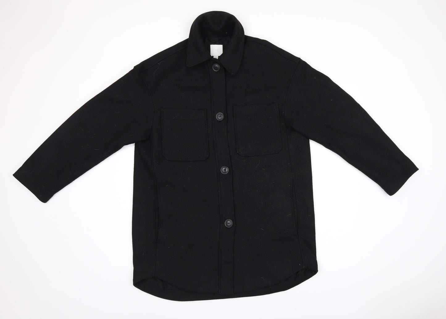 H&M Womens Black Overcoat Coat Size XS Button