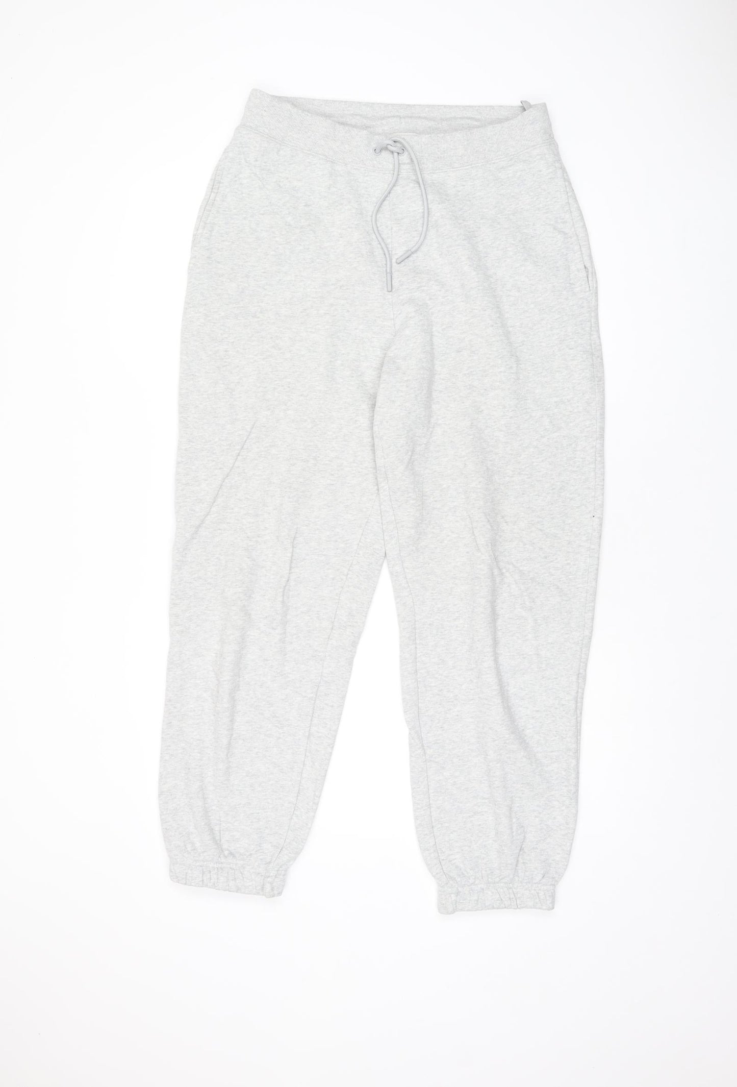 Marks and Spencer Womens Grey Cotton Jogger Trousers Size 12 L28 in Regular Drawstring