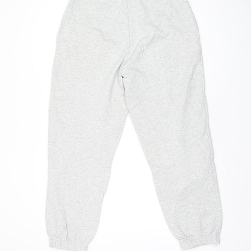 Marks and Spencer Womens Grey Cotton Jogger Trousers Size 12 L28 in Regular Drawstring