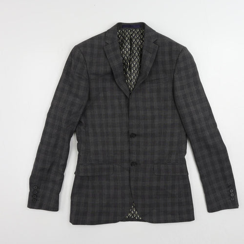 Limehaus Mens Grey Plaid Polyester Jacket Suit Jacket Size 34 Regular