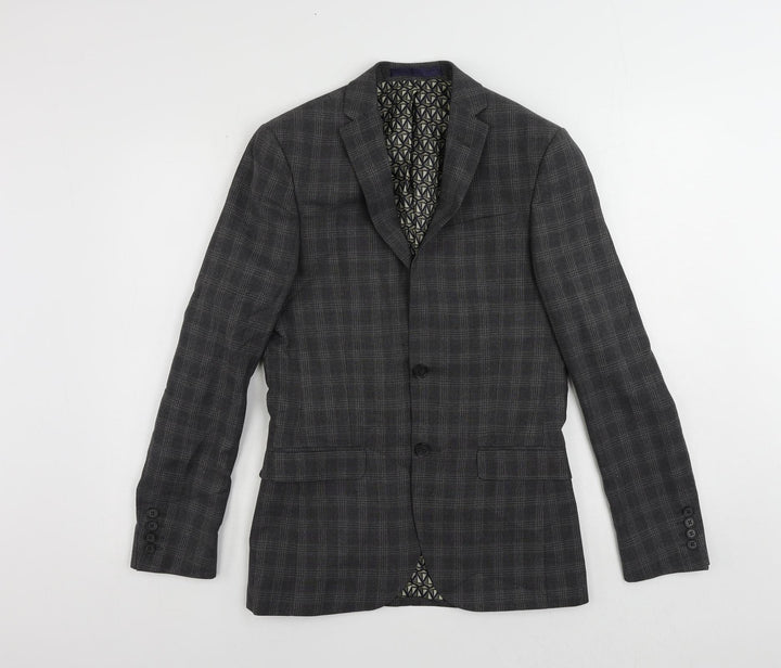 Limehaus Mens Grey Plaid Polyester Jacket Suit Jacket Size 34 Regular