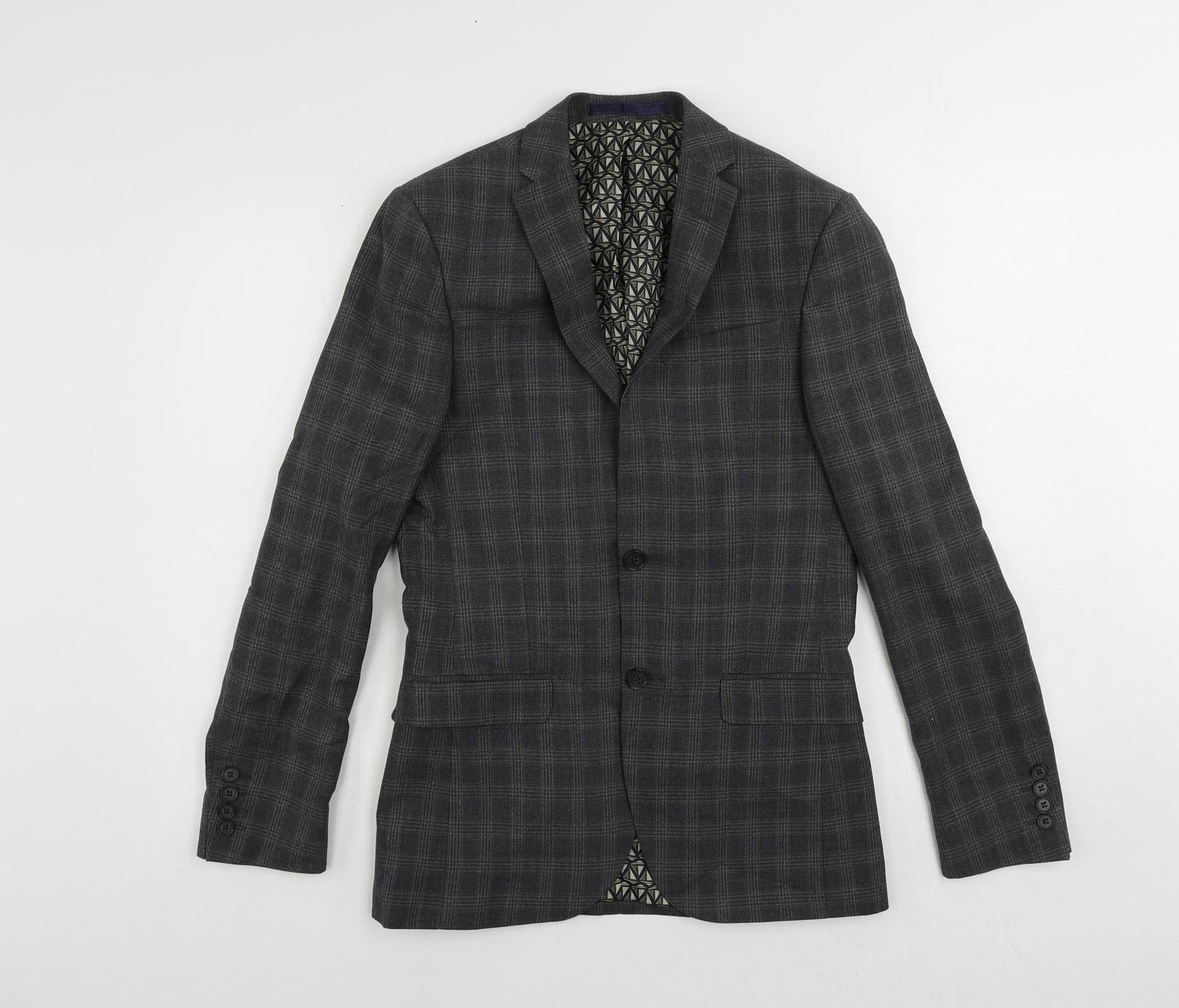 Limehaus Mens Grey Plaid Polyester Jacket Suit Jacket Size 34 Regular