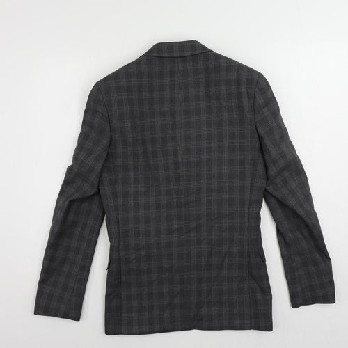 Limehaus Mens Grey Plaid Polyester Jacket Suit Jacket Size 34 Regular