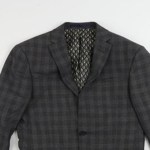 Limehaus Mens Grey Plaid Polyester Jacket Suit Jacket Size 34 Regular