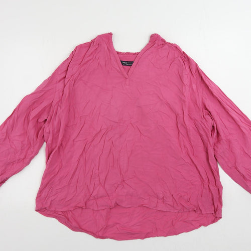 Marks and Spencer Womens Pink Viscose Basic Blouse Size 16 V-Neck