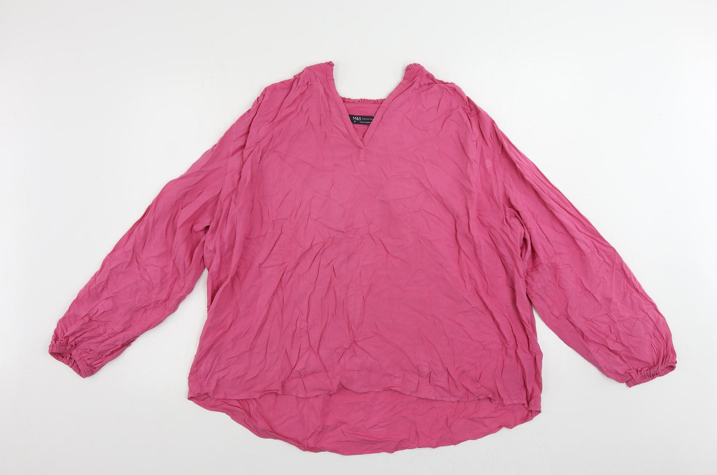 Marks and Spencer Womens Pink Viscose Basic Blouse Size 16 V-Neck