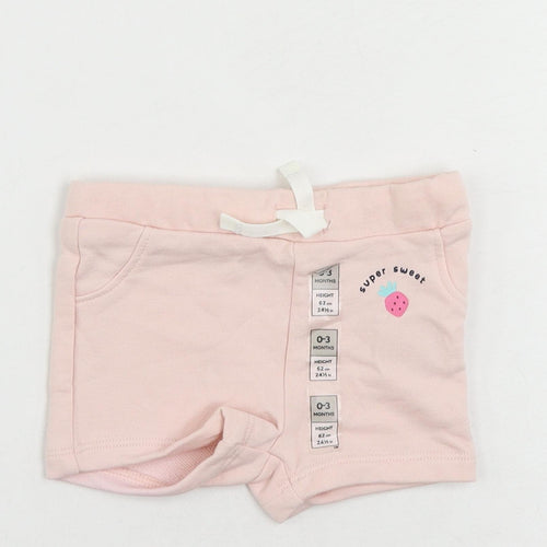 Marks and Spencer Baby Pink Cotton Jogger Trousers Size 0-3 Months Drawstring - Cropped