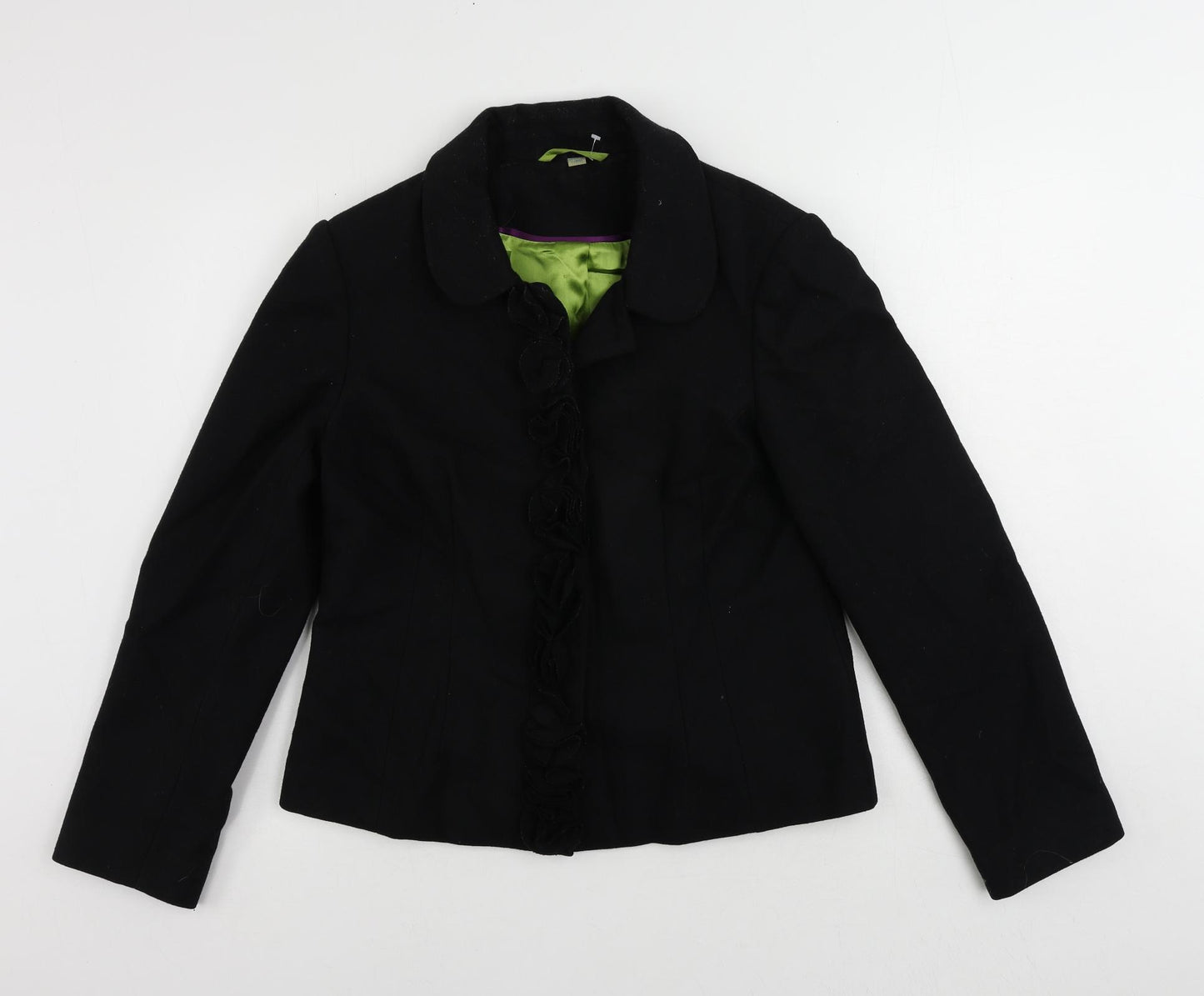Boden Womens Black Jacket Blazer Size 14 Snap - Ruffle