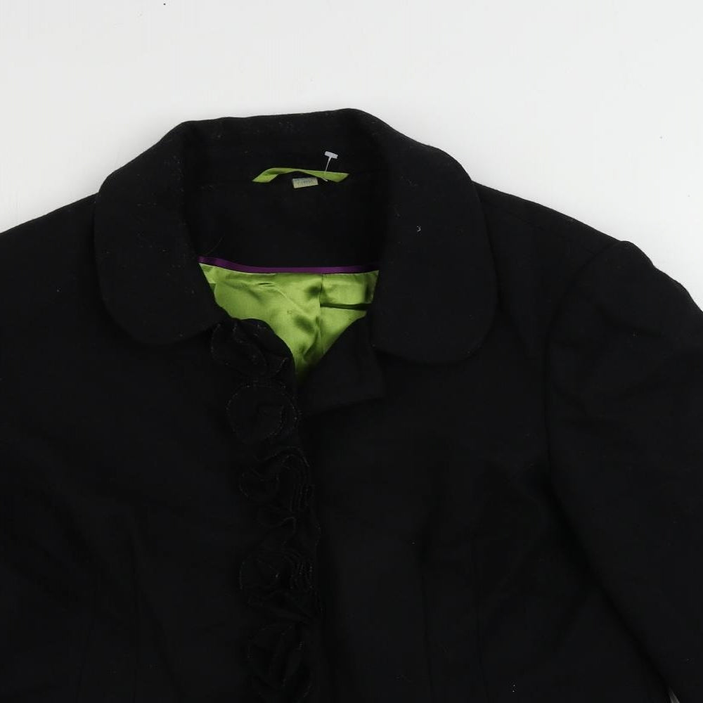 Boden Womens Black Jacket Blazer Size 14 Snap - Ruffle