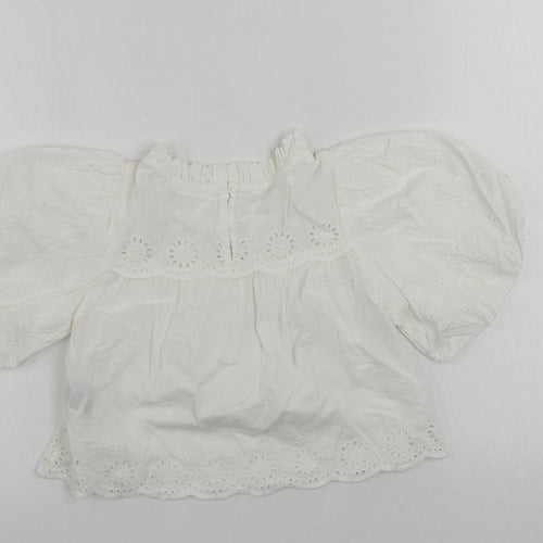 Marks and Spencer Girls White Cotton Basic Blouse Size 9-10 Years Mock Neck Button - Broderie Anglaise