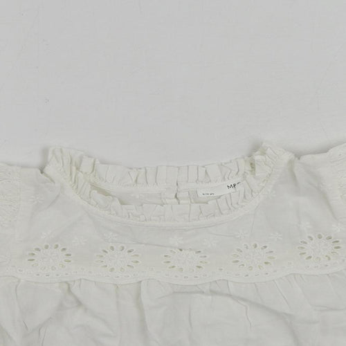 Marks and Spencer Girls White Cotton Basic Blouse Size 9-10 Years Mock Neck Button - Broderie Anglaise