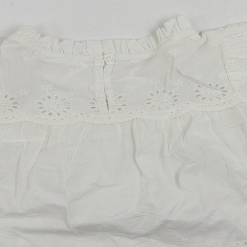 Marks and Spencer Girls White Cotton Basic Blouse Size 9-10 Years Mock Neck Button - Broderie Anglaise
