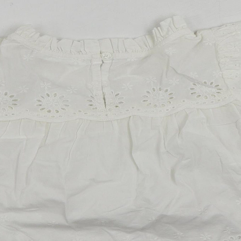 Marks and Spencer Girls White Cotton Basic Blouse Size 9-10 Years Mock Neck Button - Broderie Anglaise