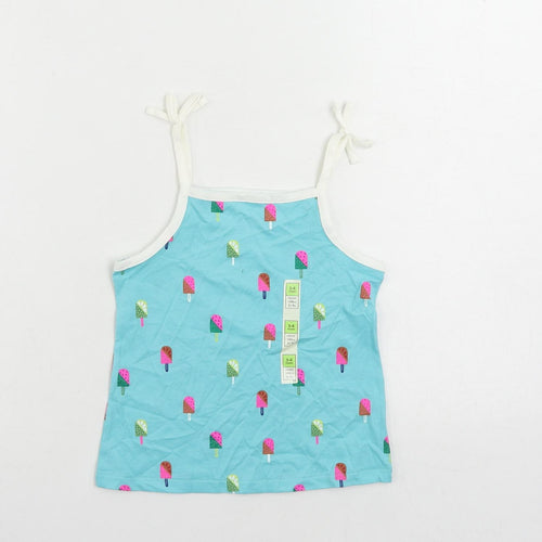 Marks and Spencer Girls Blue Geometric Cotton Camisole Tank Size 3-4 Years Square Neck Pullover - Ice Cream Print