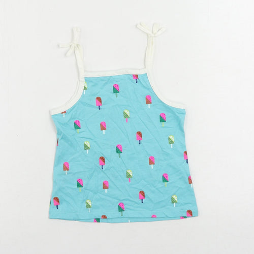 Marks and Spencer Girls Blue Geometric Cotton Camisole Tank Size 3-4 Years Square Neck Pullover - Ice Cream Print