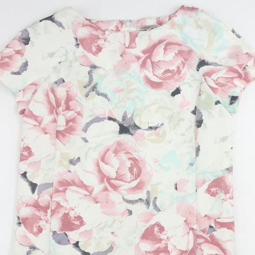 Marks and Spencer Womens Multicoloured Floral Polyester Shift Size 14 Boat Neck Zip - Ruffle